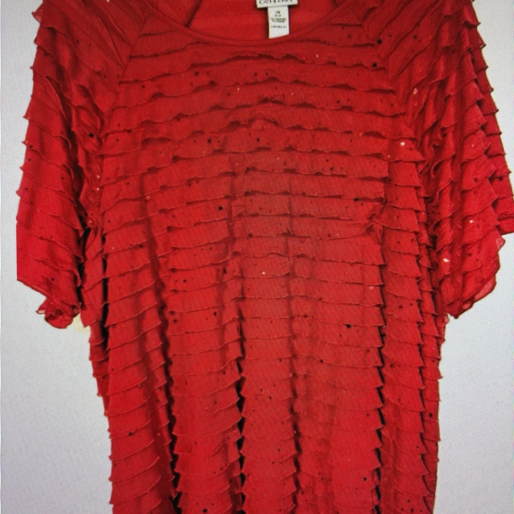 Maggie Barnes for Catherine’s Red Ruffle Tunic Top Party Plus S-2X